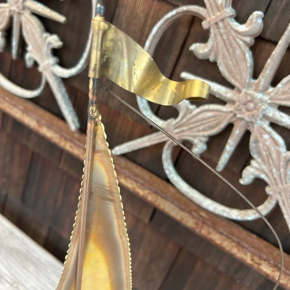 Vintage Yosi Large Brass and Stone Sail Boat Sculpture.  So Montauk! - Picture 7 of 8